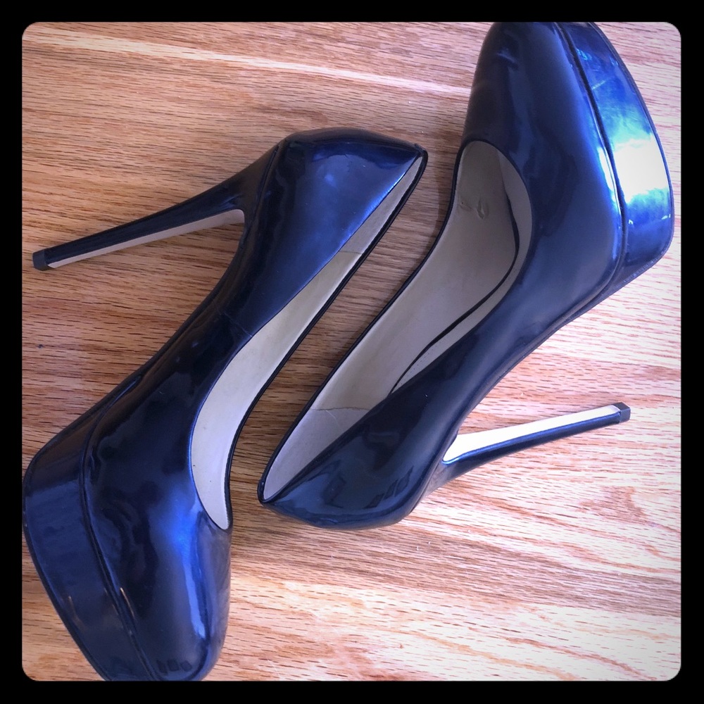 Aldo Sparkle Metallic Navy Platform Pumps 8.5